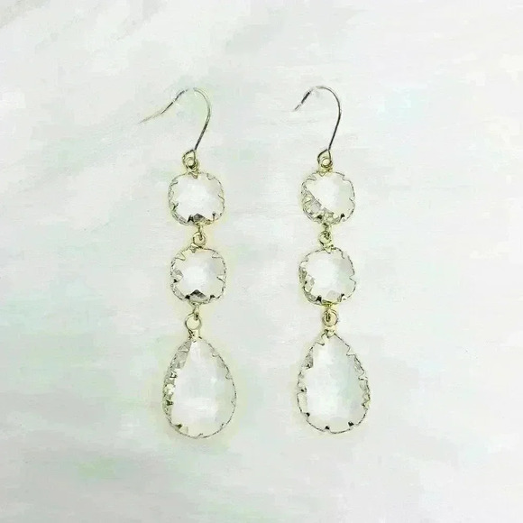 Crystal Clear Dangling Bezel Earrings - Picture 1 of 5